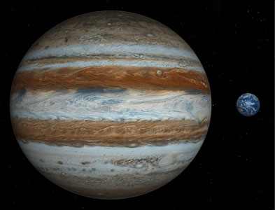 Size comparison of Jupiter and the Earth
